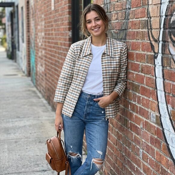 Anne Carson Silk Plaid Zip Jacket Shirt /Jacket ( Size 14) - Picture 6 of 6